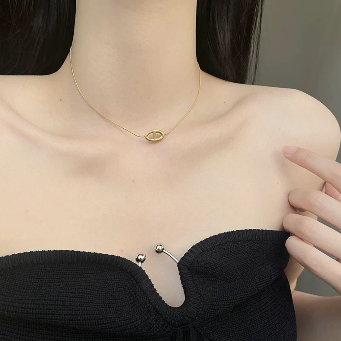 钛钢吊坠 3993猪鼻子蛇骨链项链女简约轻奢小众高级感猪鼻锁骨链