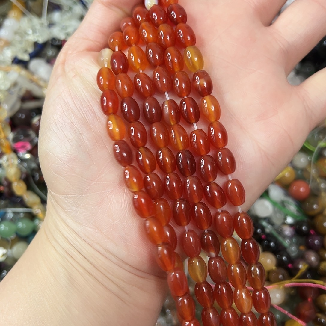 玛瑙/玉髓未镶嵌珠宝半成品，卡6x8玛瑙枣珠一条