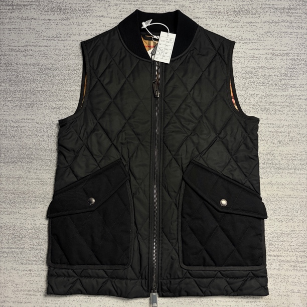 未使用 BURBERRY/博柏利 巴宝莉 S 黑色内里格纹皮牌棉服夹克背心
