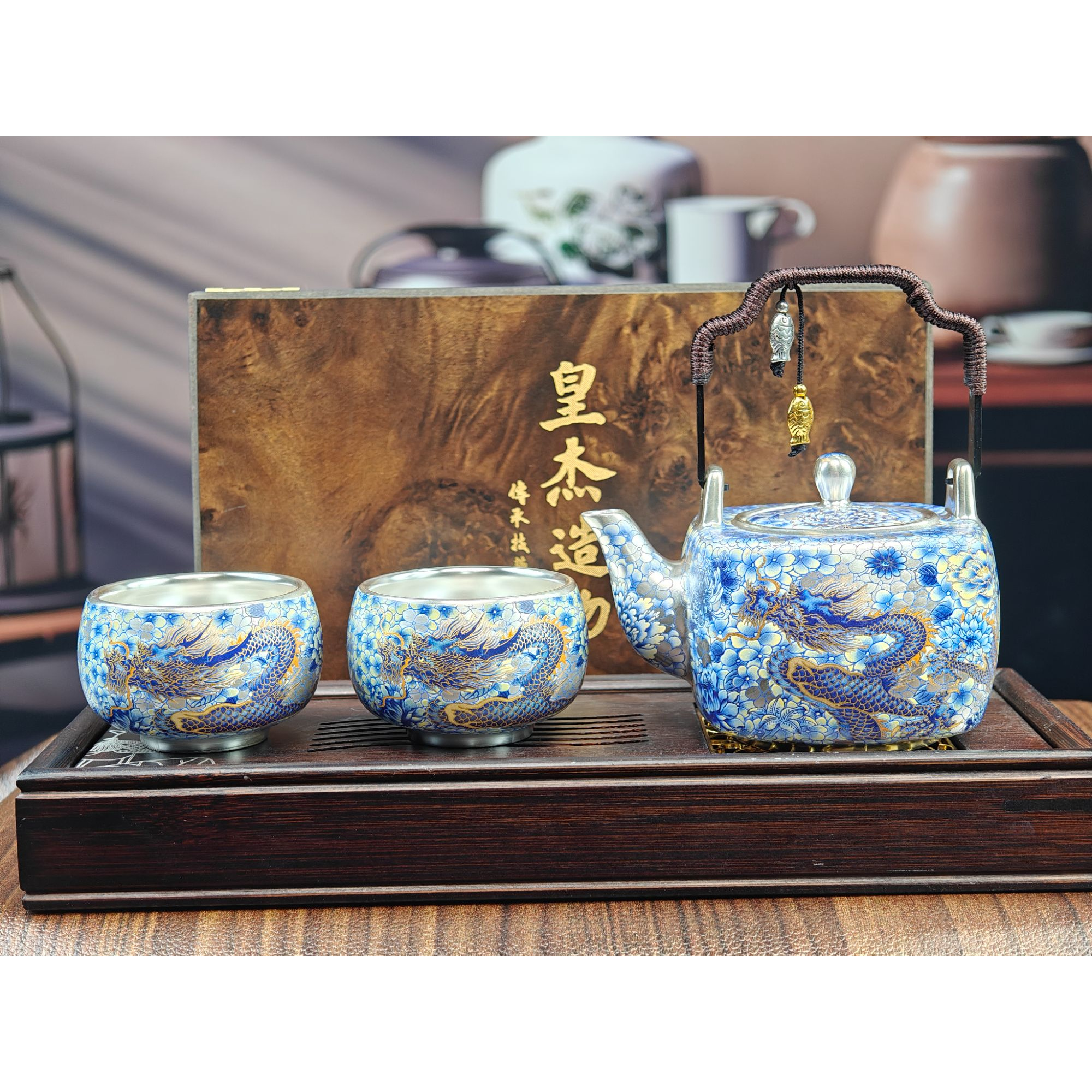 皇杰造物周鸿杰提梁龙凤一壶两杯+莲花茶盘ZH31
