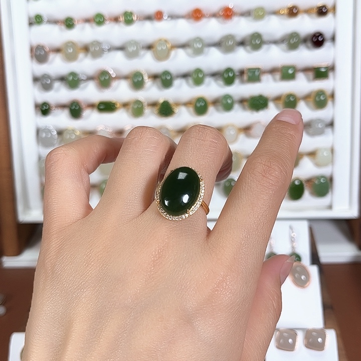 和田玉银S925镀金镶嵌戒指