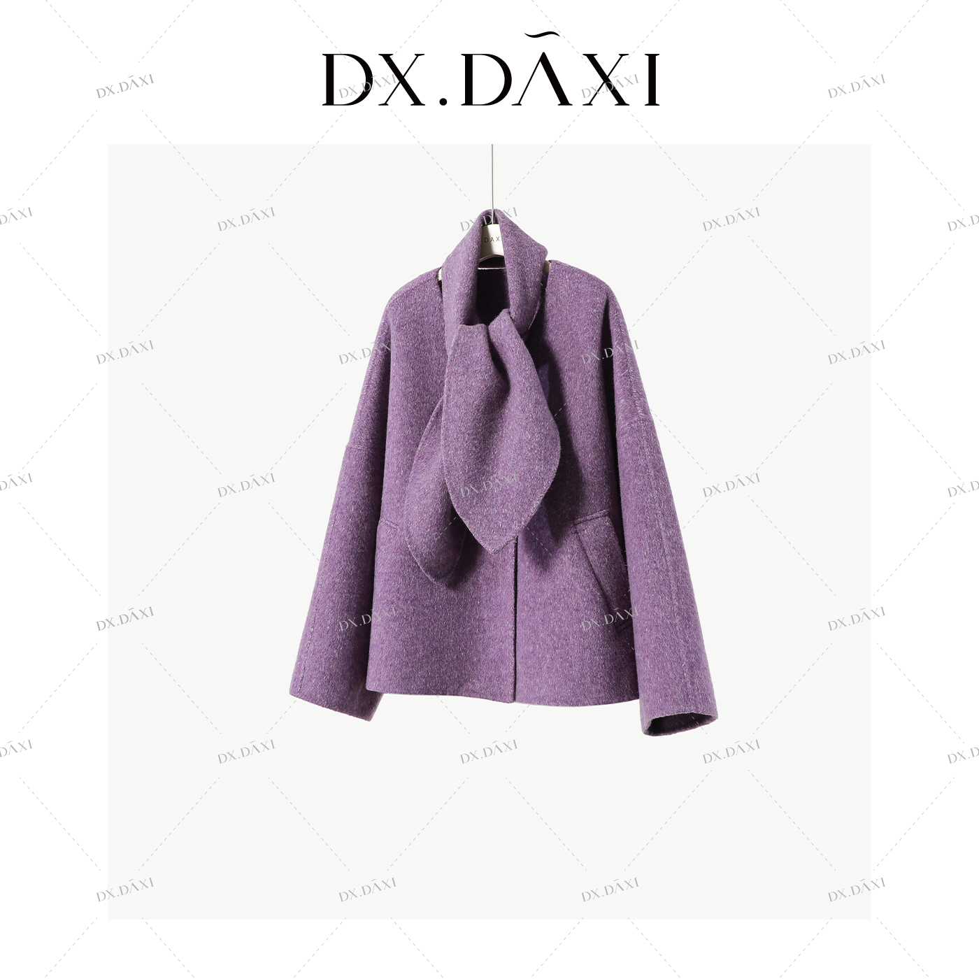 代大喜【暖调云感】羊毛混纺围巾领短款双面呢大衣冬季时尚百搭外套