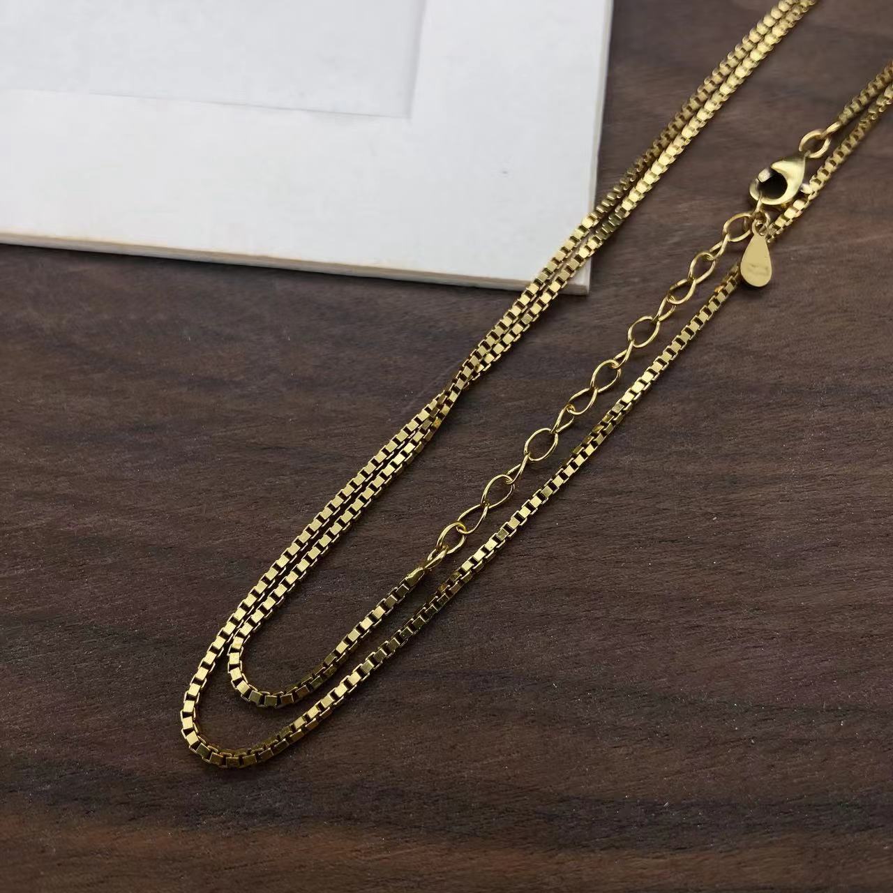 链子925银 A201古金色盒仔项链时尚百搭