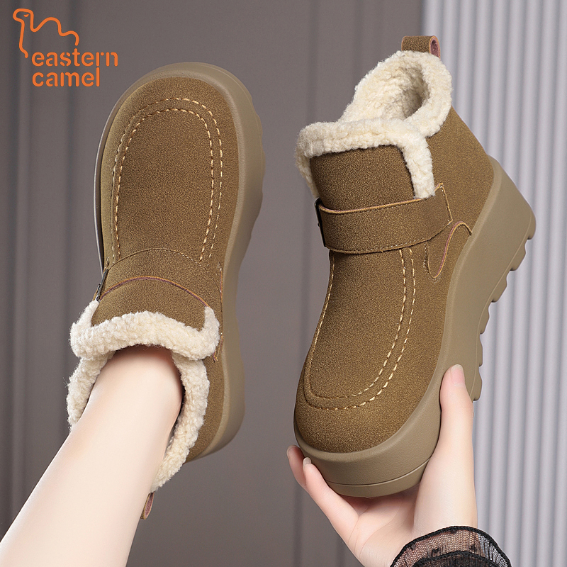 东方骆驼厚底加绒勃肯鞋女士新款冬季毛绒防滑增高保暖雪地靴棉鞋