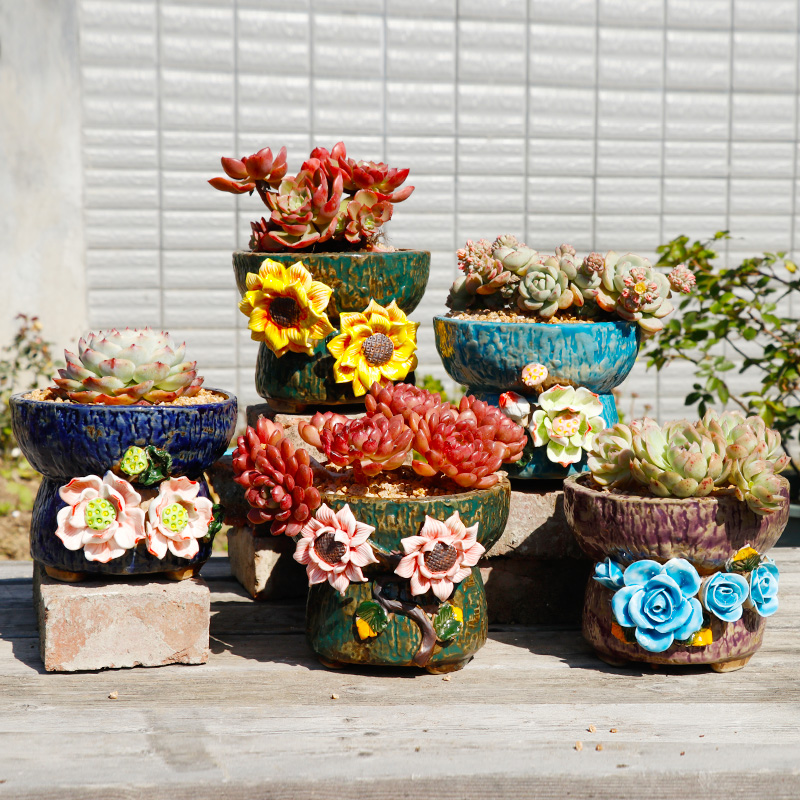 手捏粗颗粒麦饭石火锅造型多肉花盆老桩盆拼盘群生盆