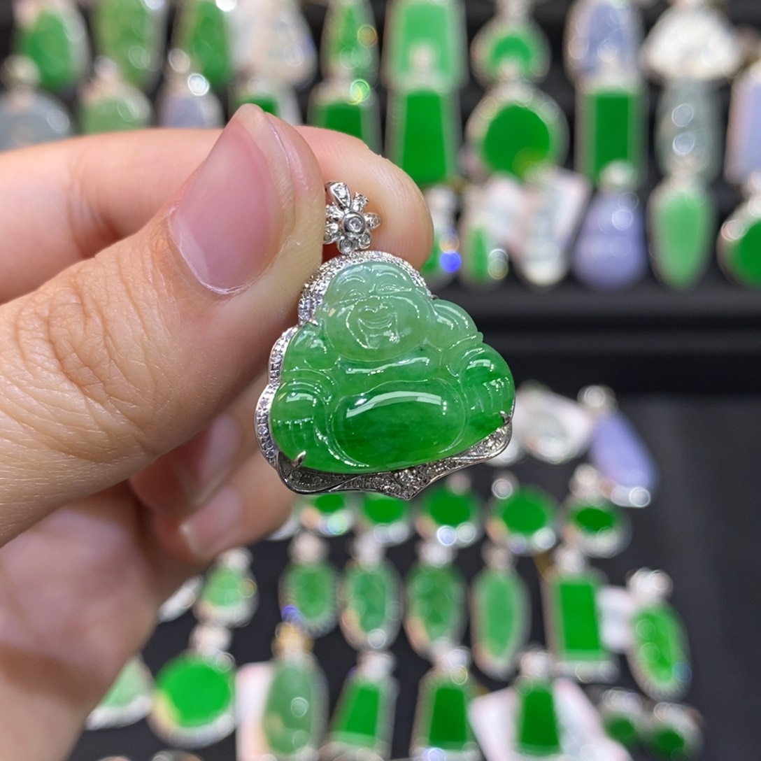 翡翠18K金镶嵌吊坠(不含链)