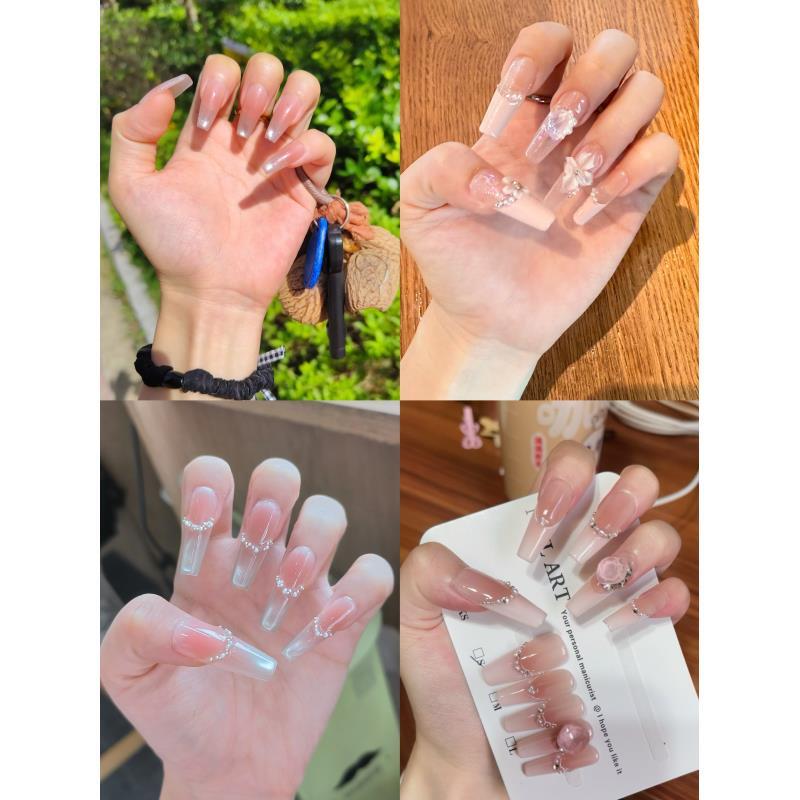 [5150-5299]手工穿戴甲夏日纯手工白色气质穿戴式渐变梯形穿戴式