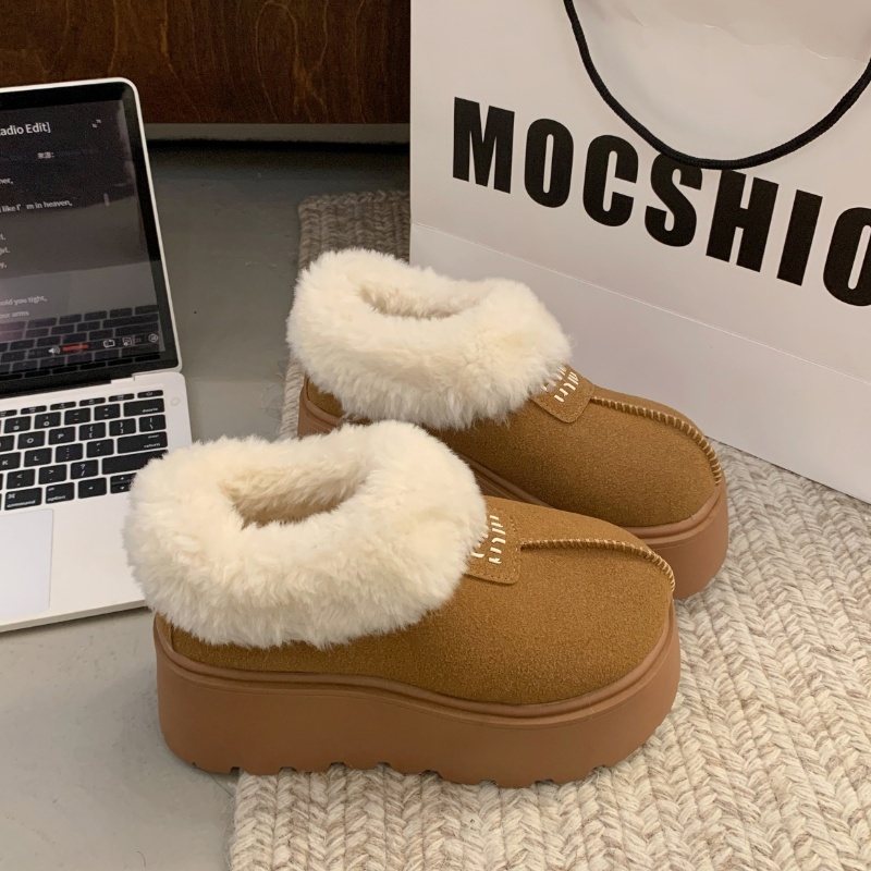 小个子厚底低帮雪地靴女款加厚2024年新款一脚蹬冬季外穿毛毛棉鞋