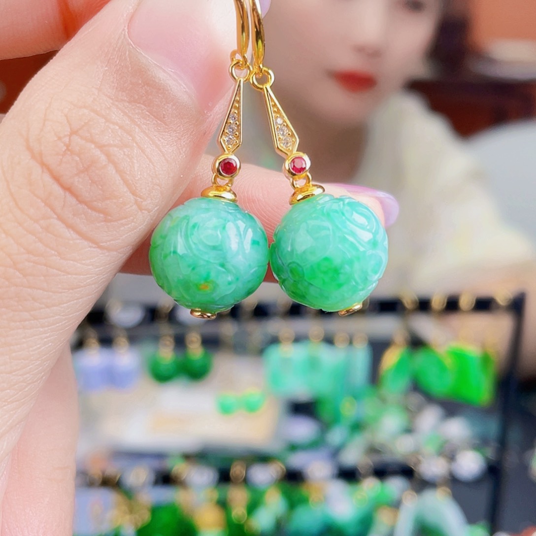 翡翠银S925镶嵌耳饰饰品