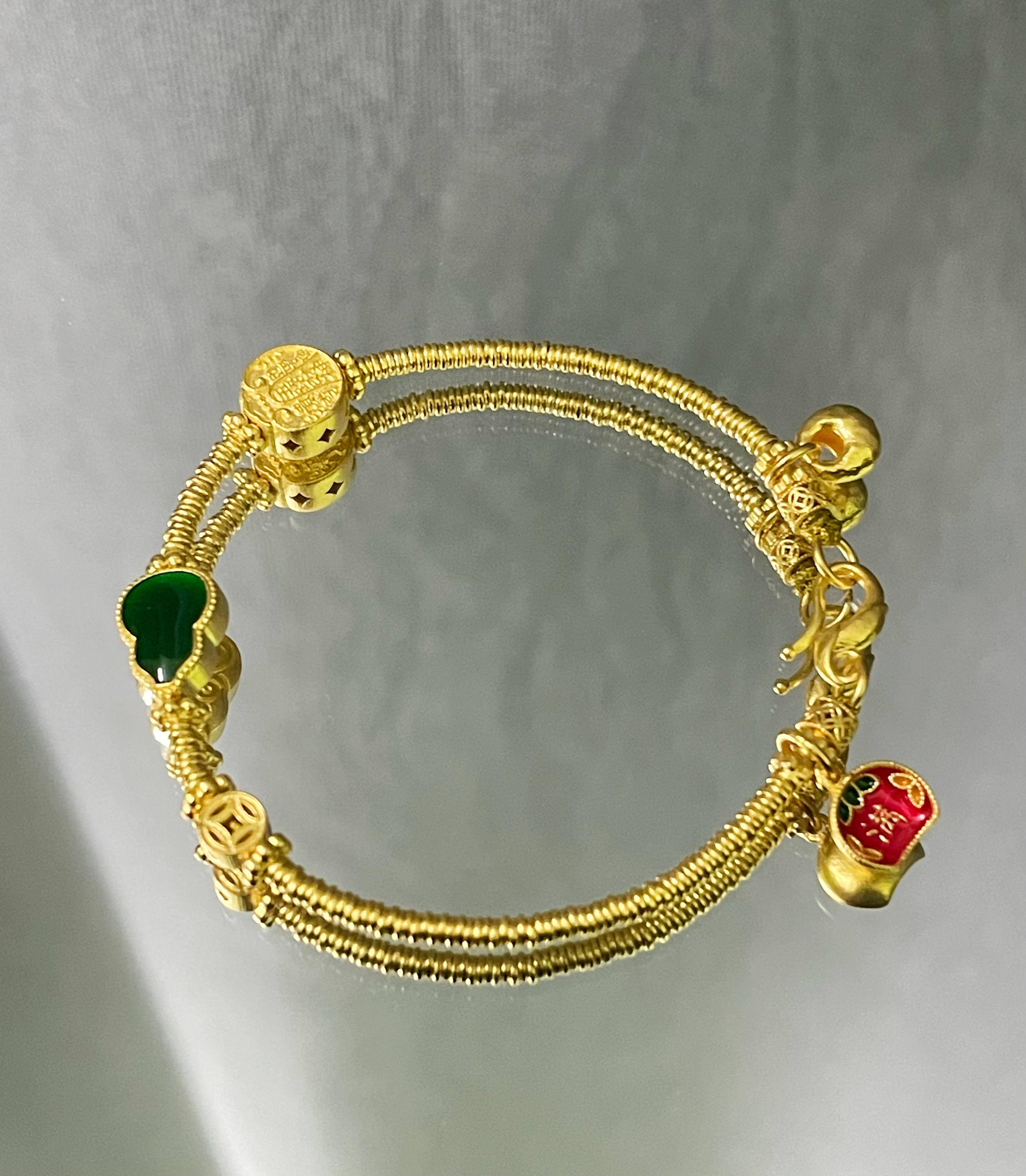 足金999卡2金圈,葫芦,五路,铜钱,尾扣,花扣,隔片,簸箕,金坨10.33g