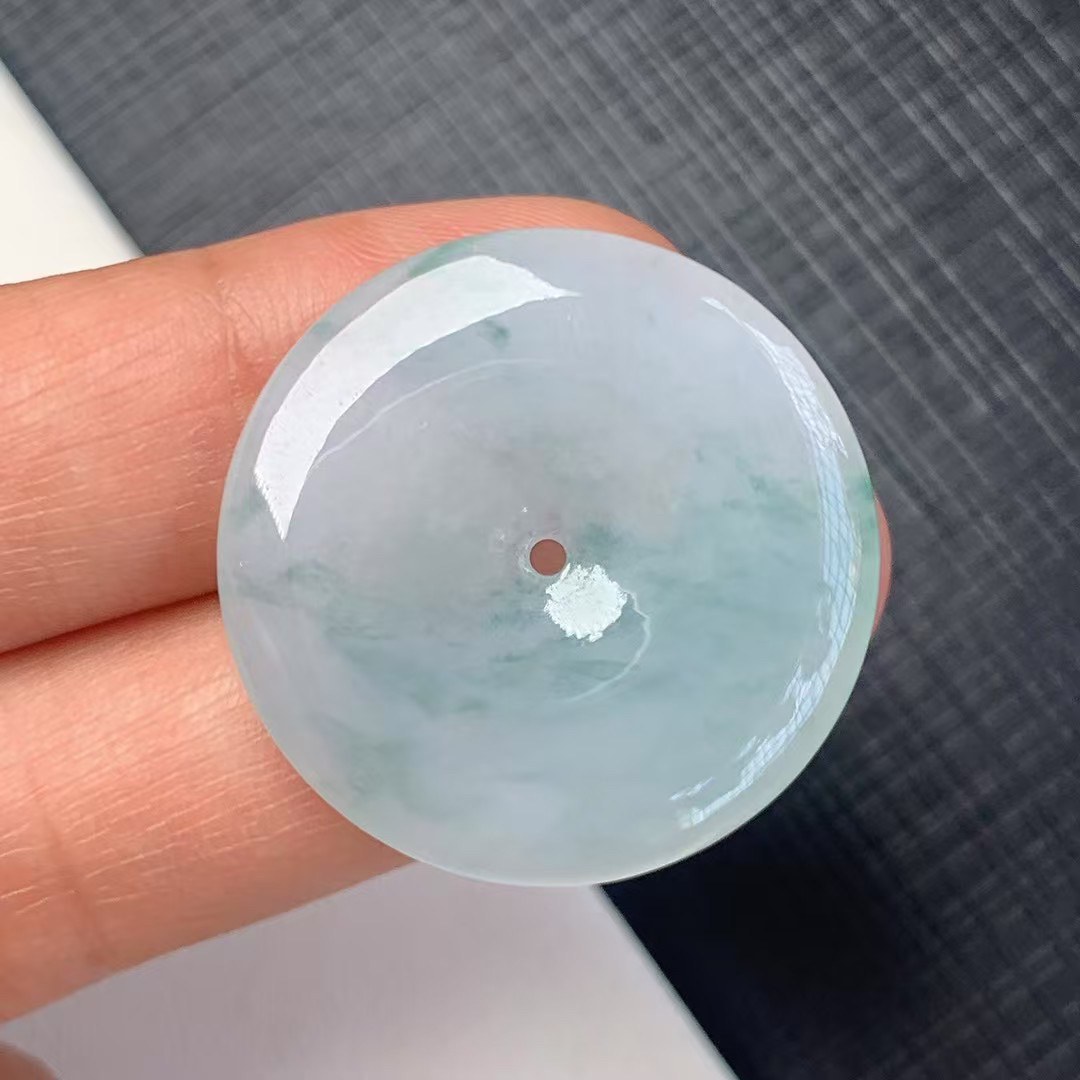 缅料翡翠冰飘花平安扣 完美 水润 a5尺寸 28.5/4.6