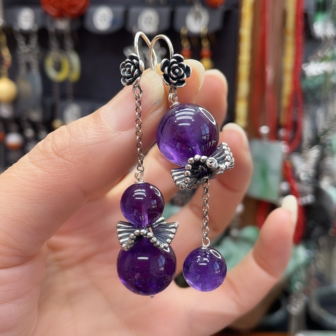 紫晶耳饰银S925镶嵌用****063gjnhgg