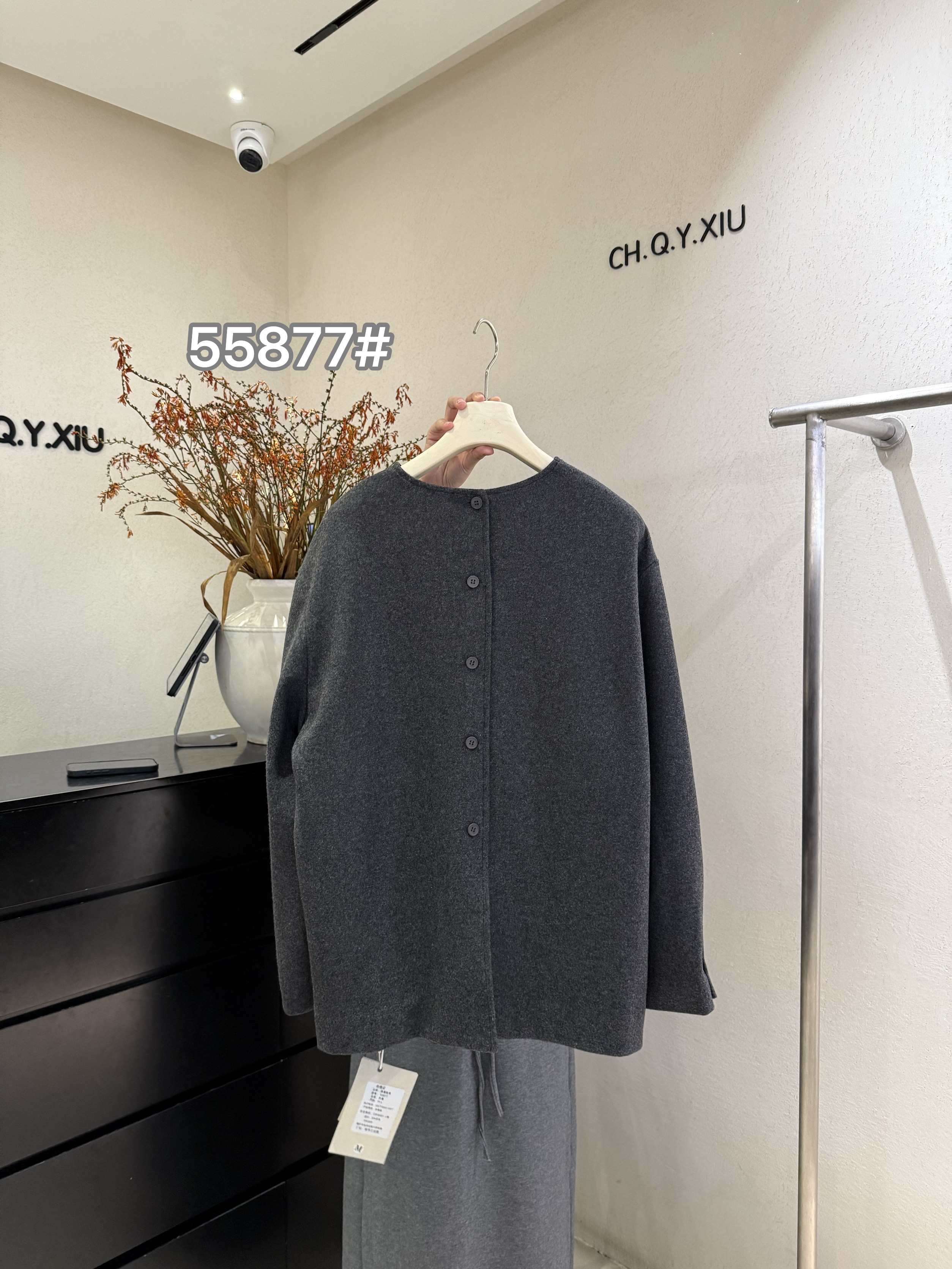 55877设计感后背扣子羊毛外套女秋季新品宽松显瘦高级感休闲上衣