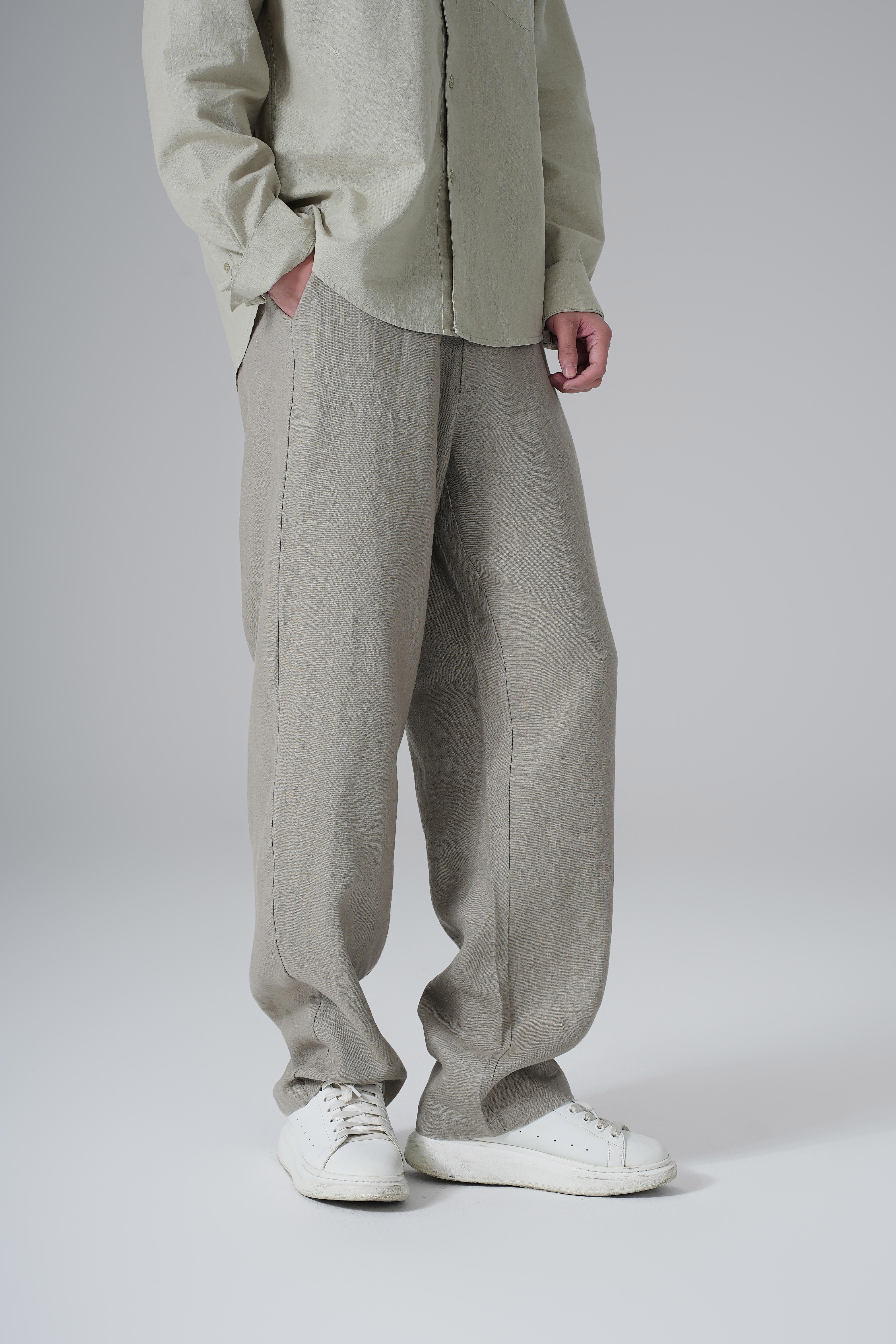 男士休闲亚麻长裤运动针织夏季简约休闲裤百搭宽松