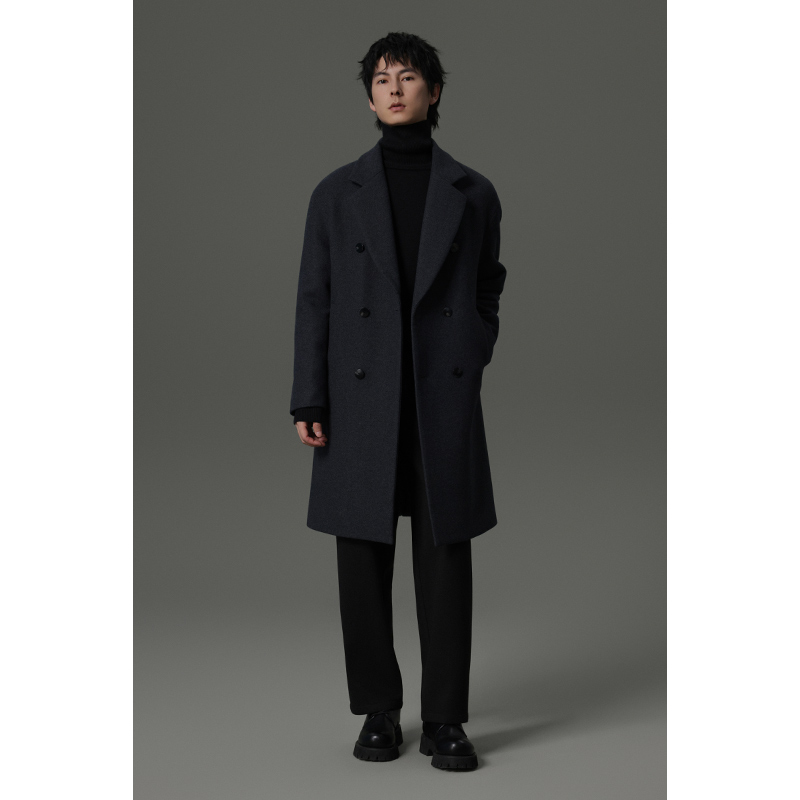 中长款绵羊毛大衣秋冬男士重磅加厚宽松时尚休闲保暖外套潮流50