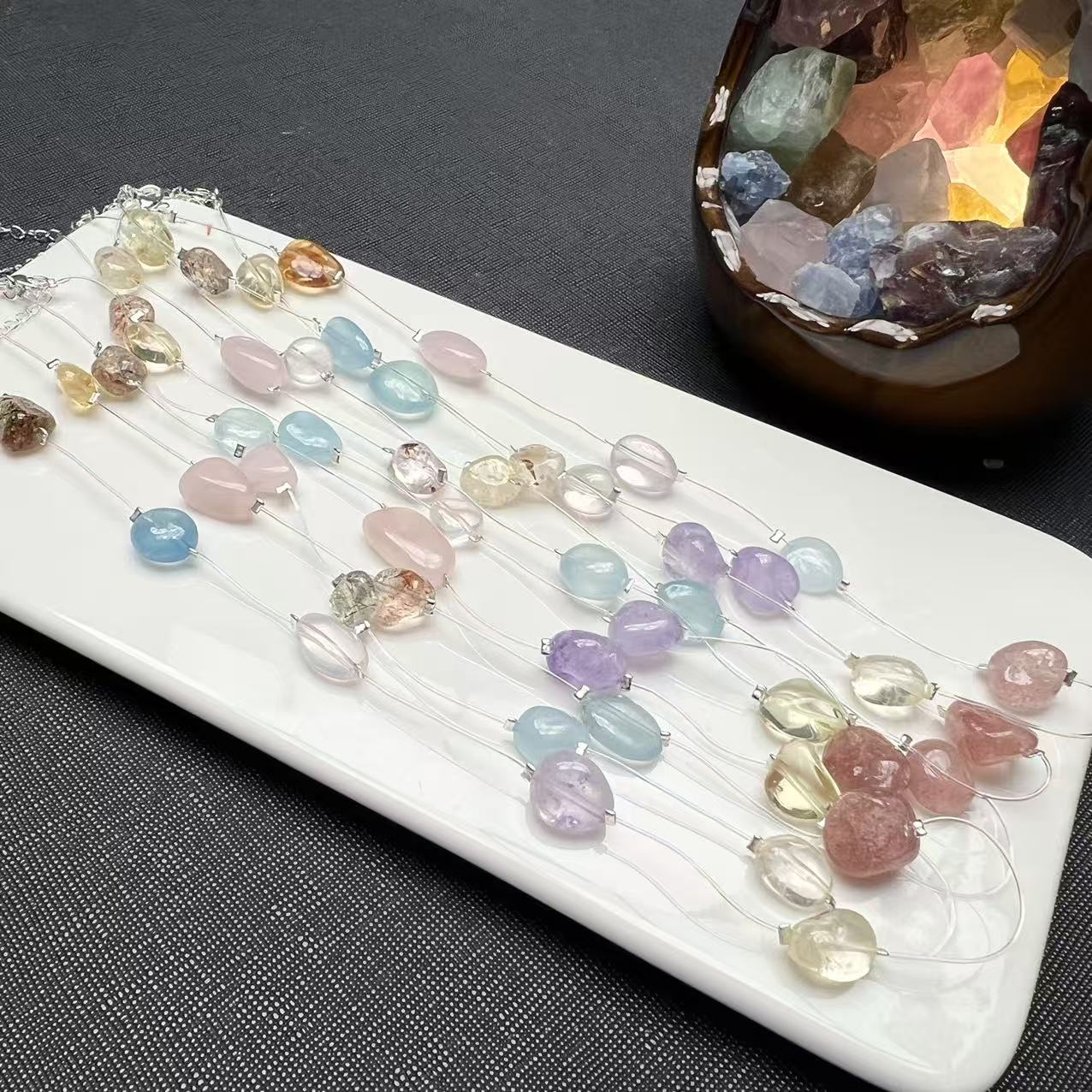 A202【春日】草莓晶黄水晶海蓝宝满天星多宝设计款项链【多样性发一