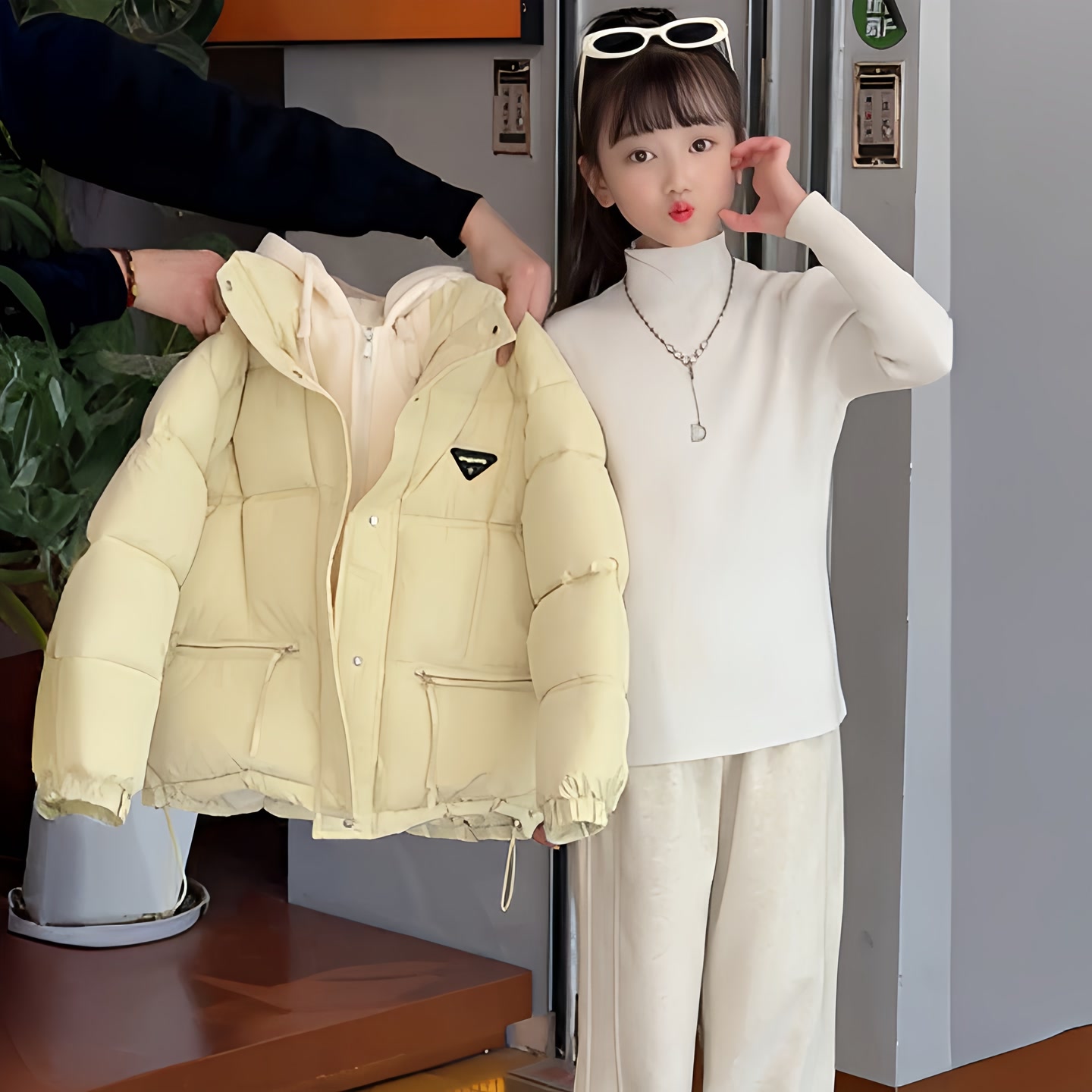 【现货】女童假两件加厚棉服中大童新款男儿童冬季外套棉衣