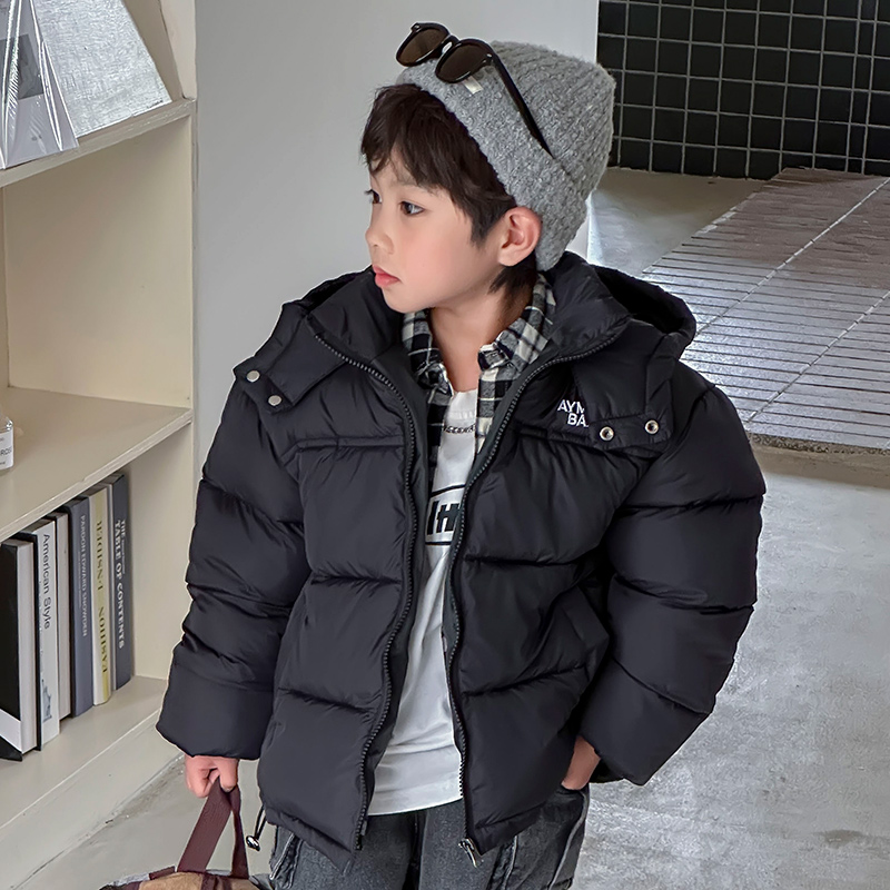 棉服石墨烯儿童男女宝宝刺绣加厚加厚保暖拼色外套连帽韩版棉衣