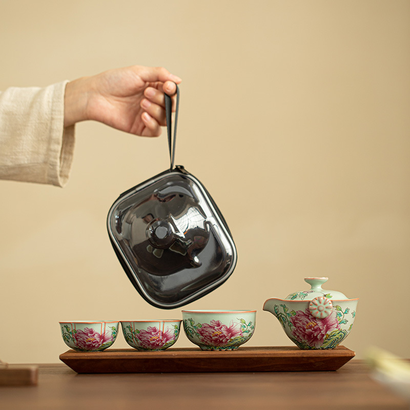 汝窑开片旅行茶具套装陶瓷茶具户外露营便携泡茶快客杯家用办公室
