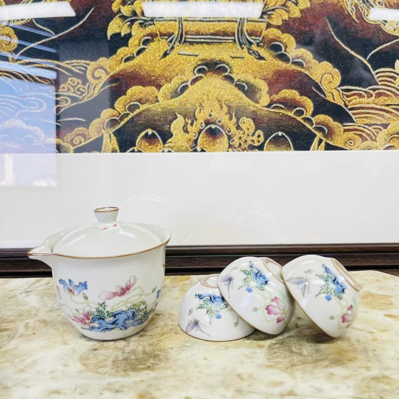 【闪购链接】蝴蝶蓝石粉花 一壶三杯 是