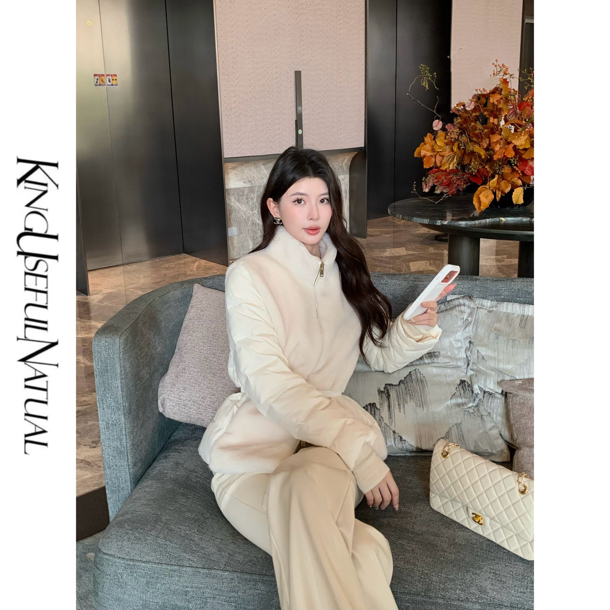 KUN【慕容雪】塑造优雅 柔雾感冬日艺术加厚收腰带显瘦羽绒服外套