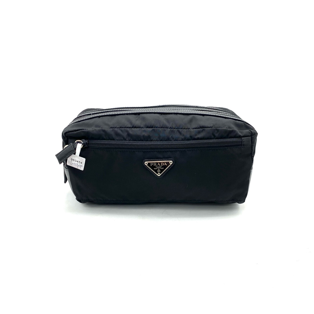 99新 Prada/普拉达 黑色尼龙洗漱手拿包 尺寸26/12 男士