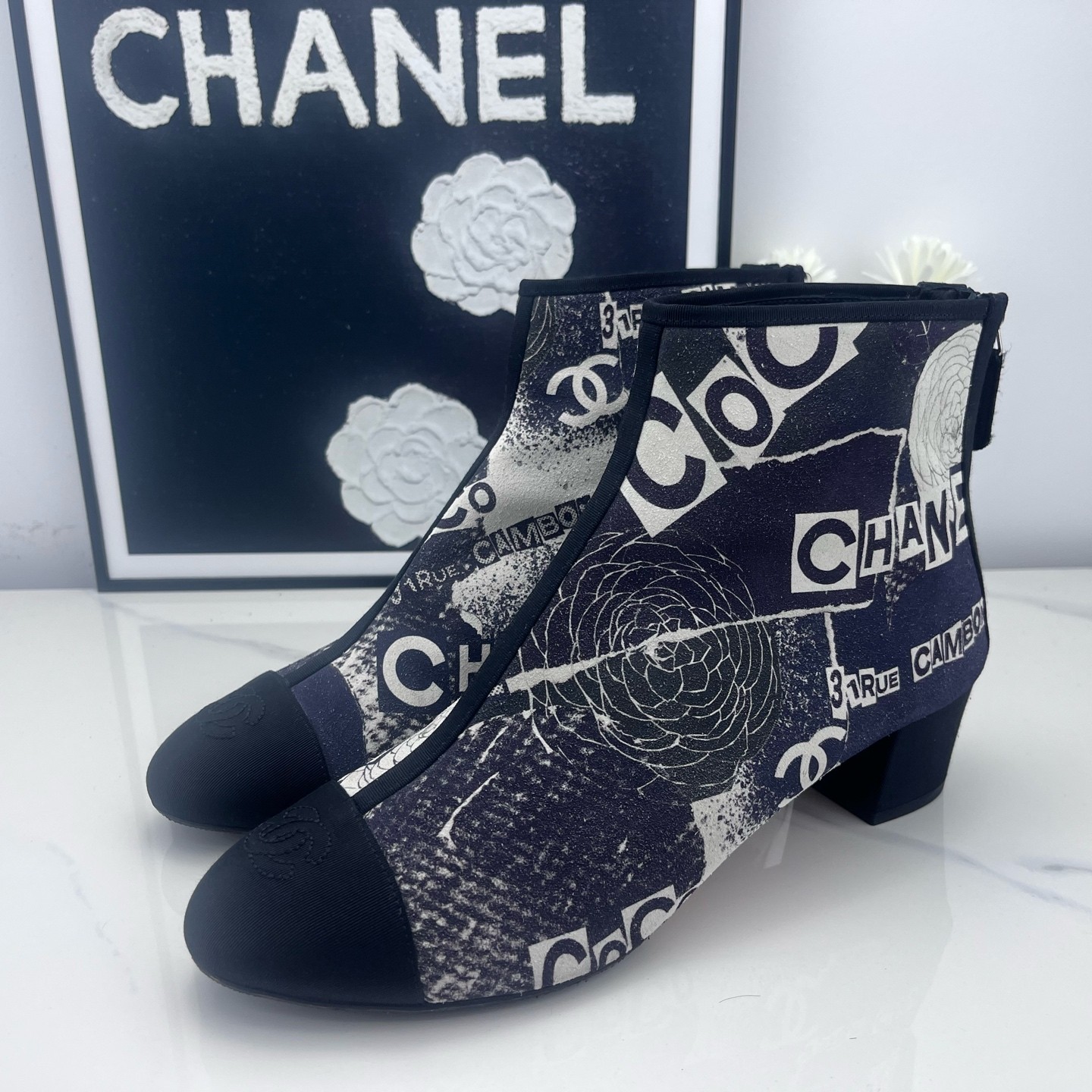 99新 Chanel/香奈儿 Chanel山茶花短靴 38.5码/jm01308