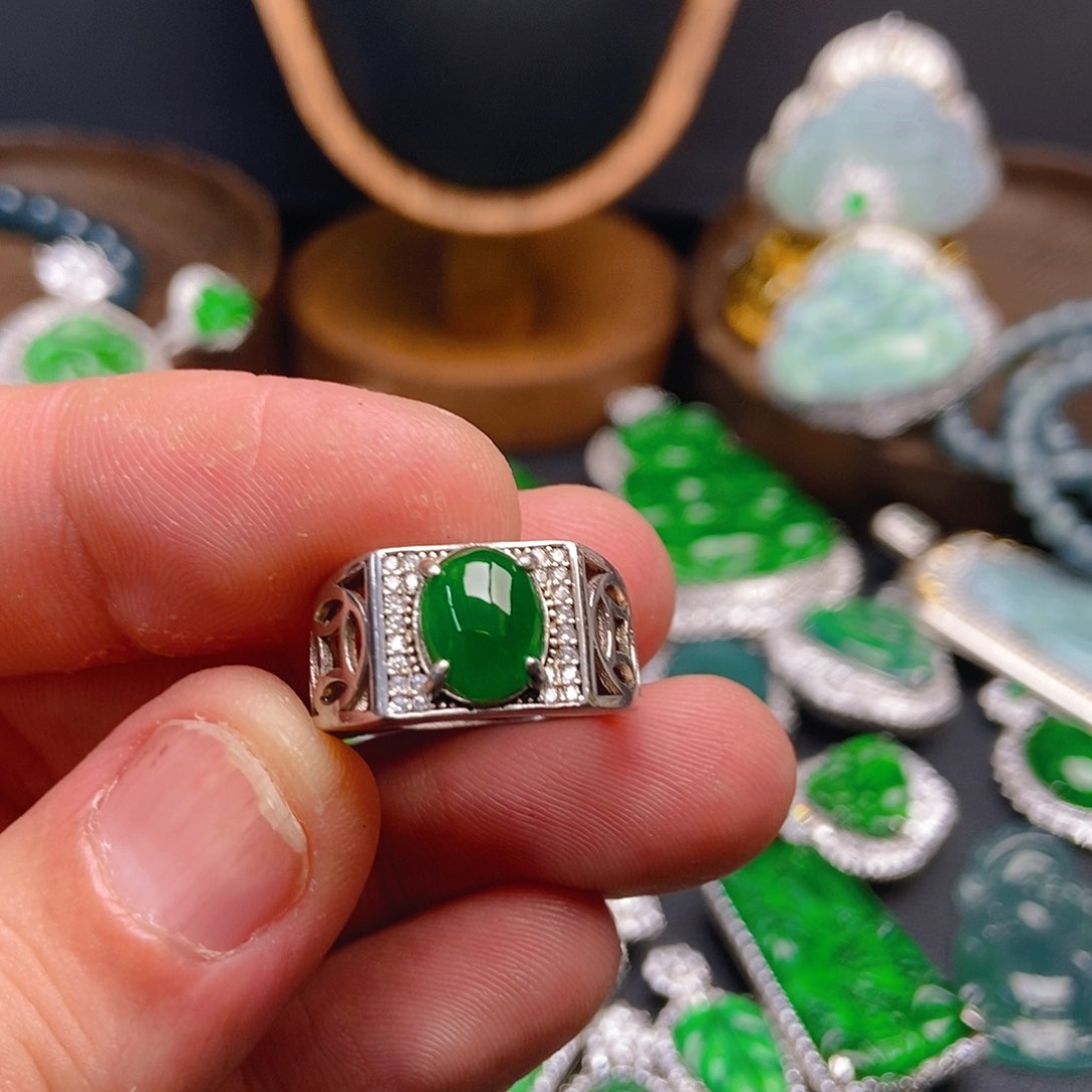 翡翠戒指银S925镶嵌835戒指