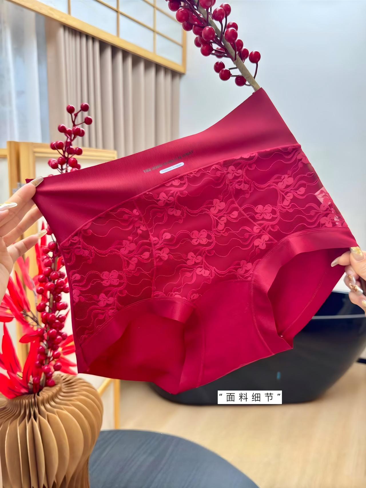 3726 【三条】女士高腰蕾丝提花内裤 F61