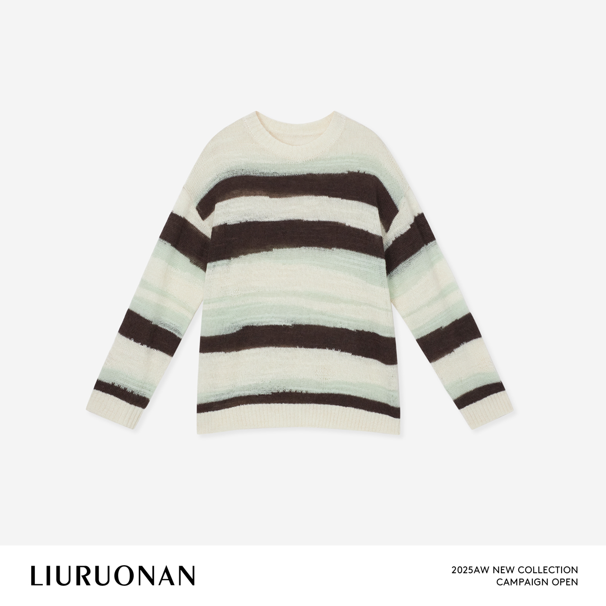 LIURUONAN 25FL【白茶卷】慵懒风撞色条纹毛衣秋季宽松长袖针织衫女