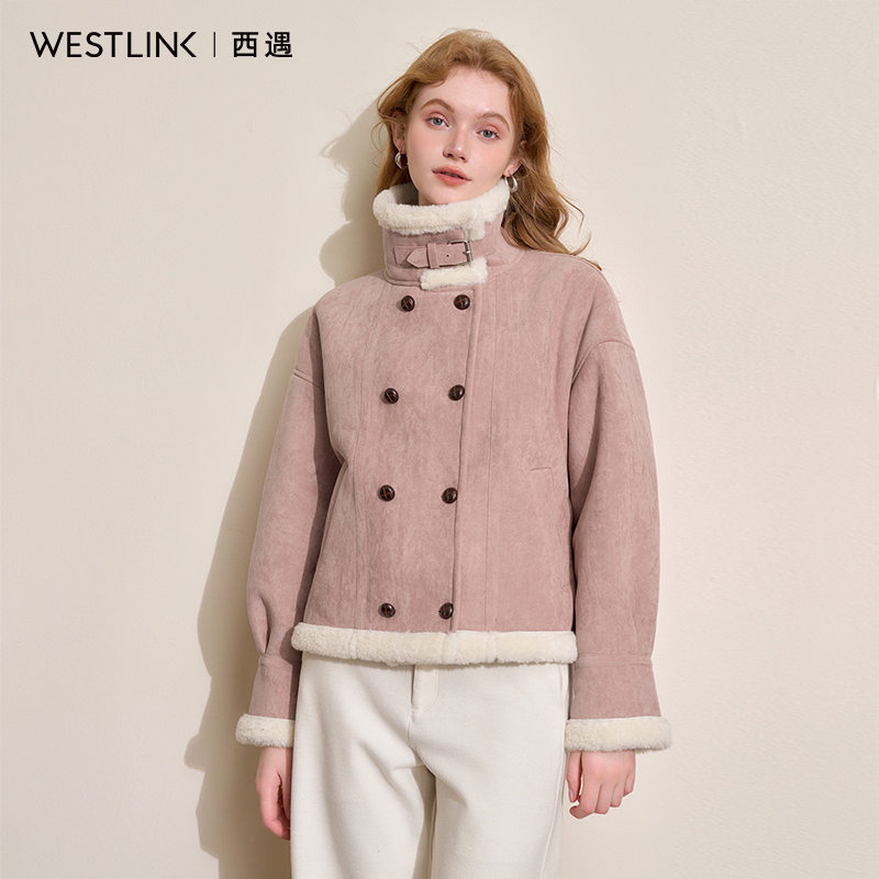 44069厚款外套女2024年冬季新款复古双排扣设计感上衣