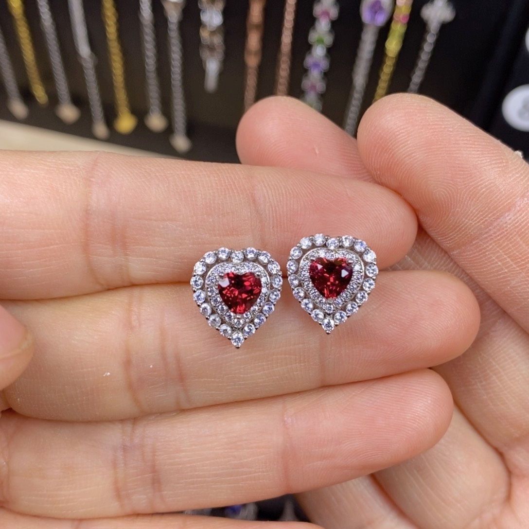 石榴石耳饰银S925镶嵌美铝