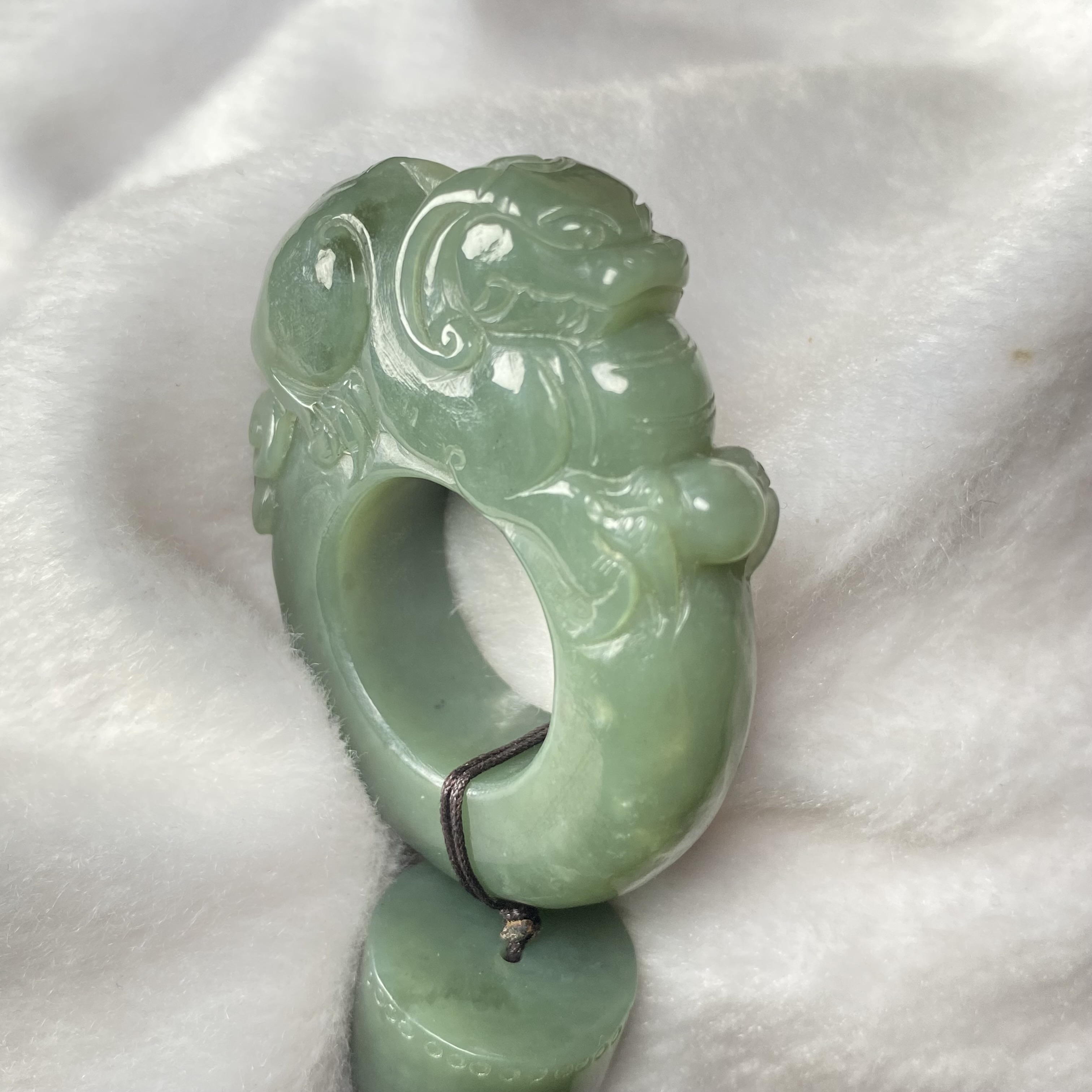 析木绿貔貅扳指手把件老玉貔貅扳指