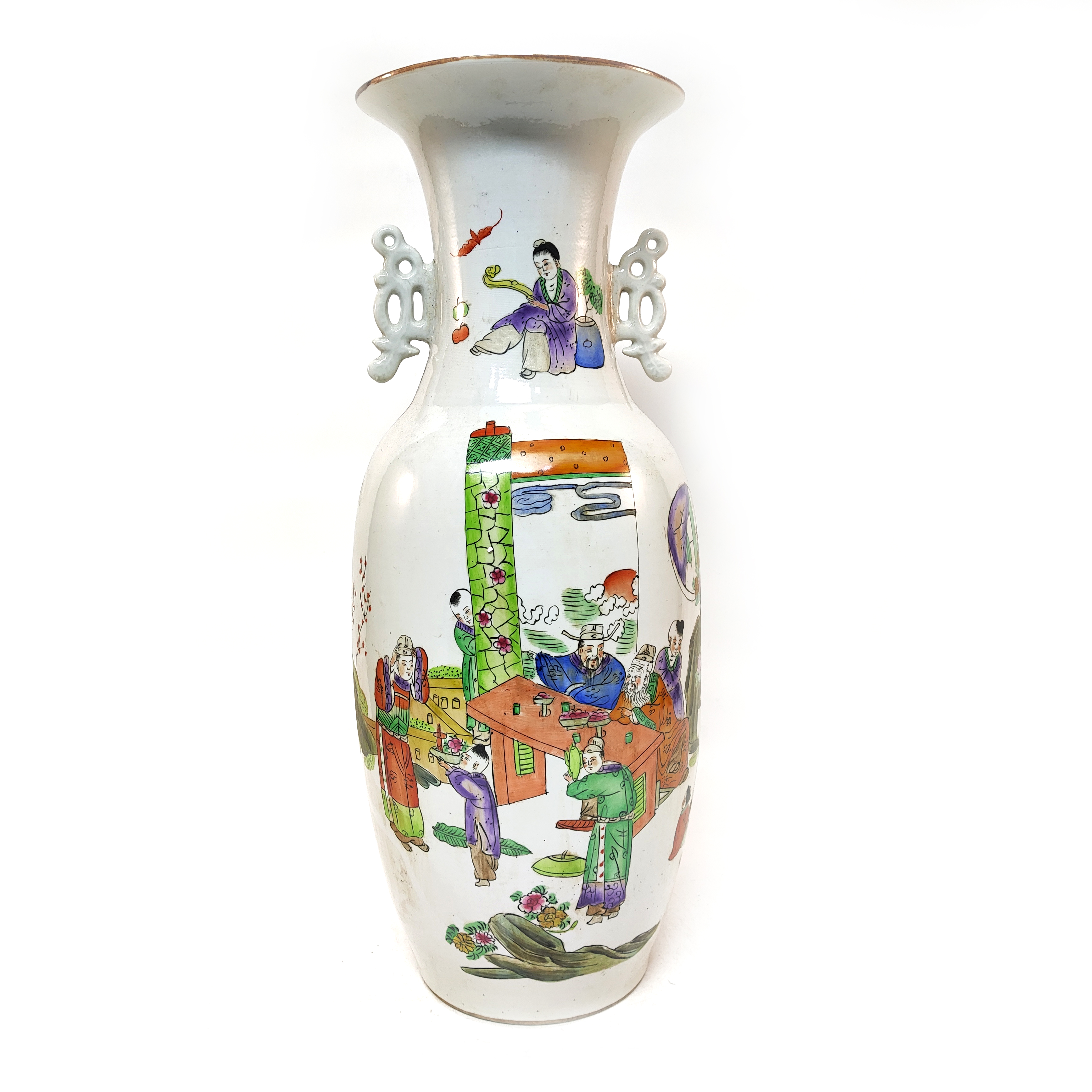 (A7)QS011921 Q829671 晚清民国粉彩人物故事图双耳赏瓶 一对