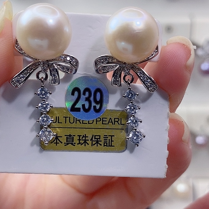 淡水珍珠耳饰银S925镶嵌A