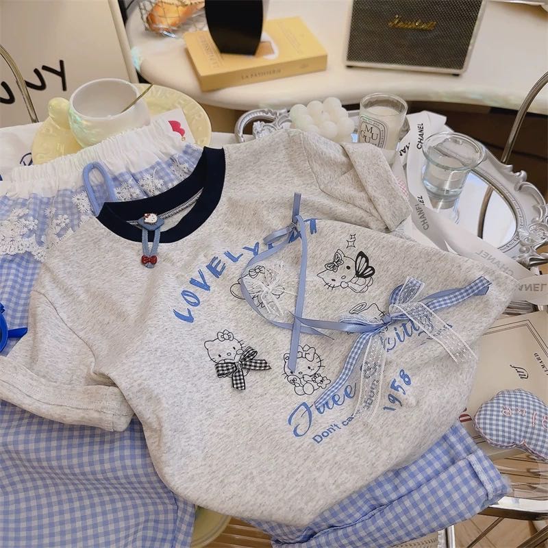 【新疆包邮】夏季新款小猫咪蝴蝶结短袖H017