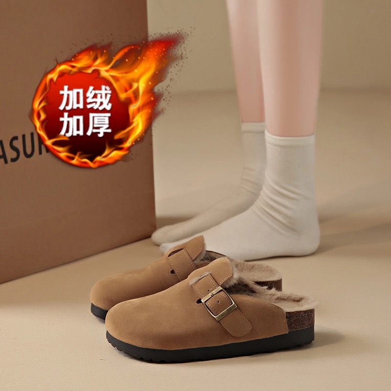 秋冬加绒勃肯鞋松糕厚底鞋包头半托懒人鞋5516