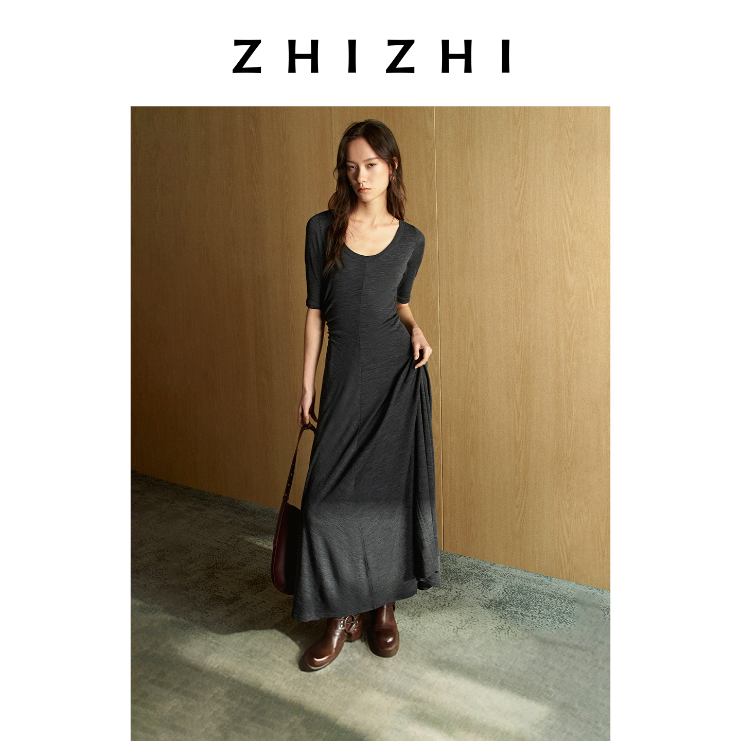 致知 醉太平 赫本风收腰显瘦女装过膝法式连衣裙26春ZZ2FSWL3053