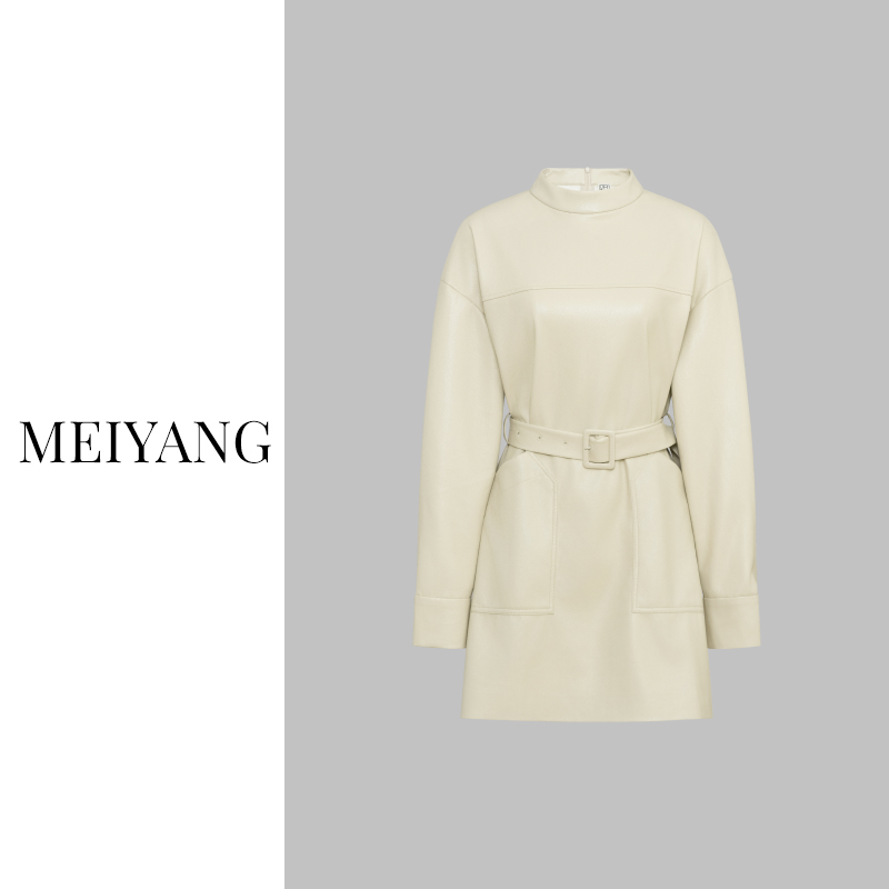 【断码捡漏】美洋MEIYANG 圣卡洛皮裙 Q弹蓬松蛋白皮口袋立领连衣裙