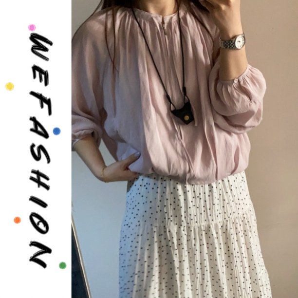 【WE】韩系气质宽松甜美绑带设计感衬衫