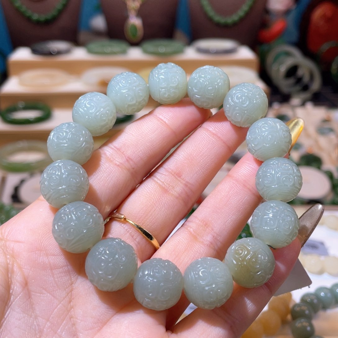 和田玉高品切莫蓝手串未镶嵌