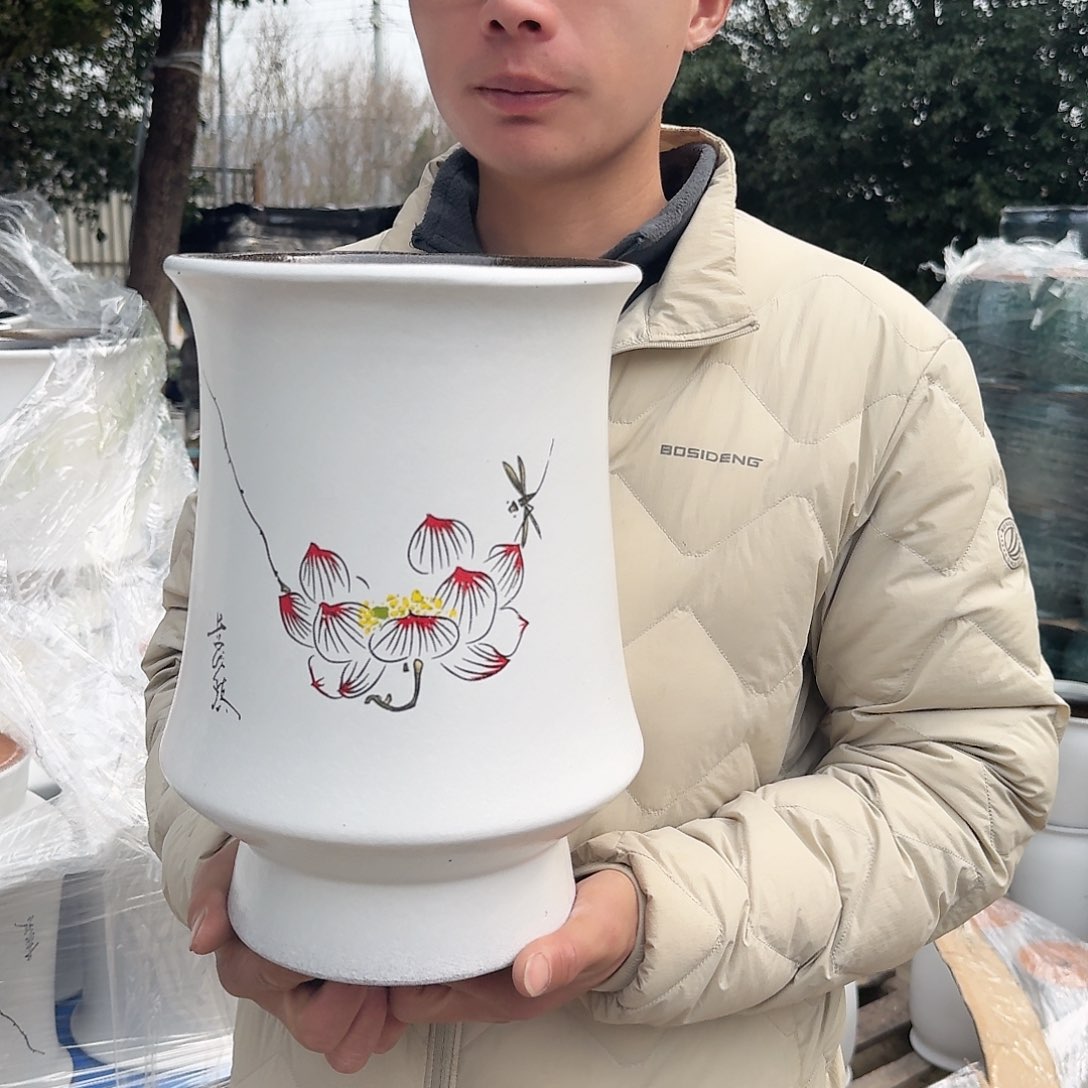 紫砂花盆口20高30（一个莲花手绘束腰