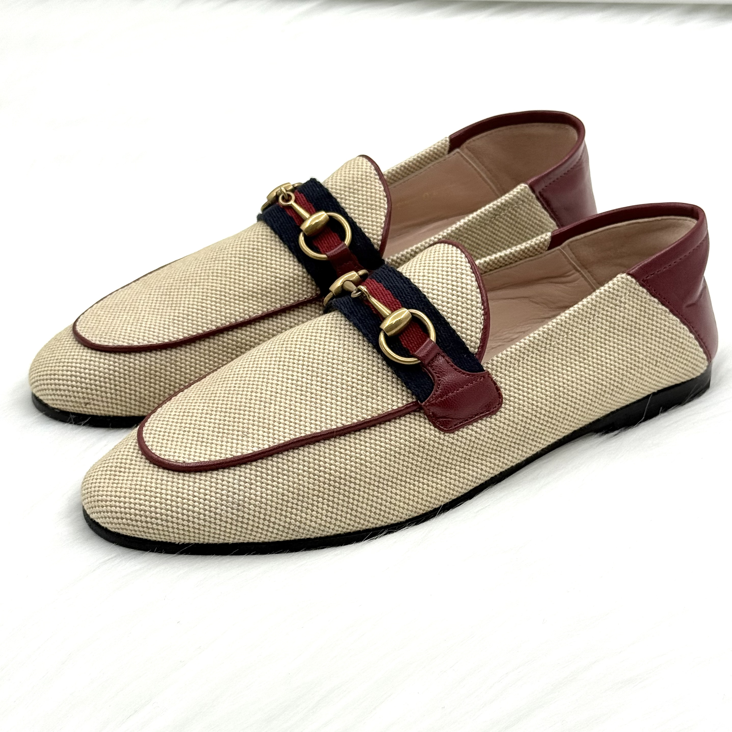 未使用 GUCCI/古驰 米色编织马衔扣乐福鞋 37码 公价7.2k dj032