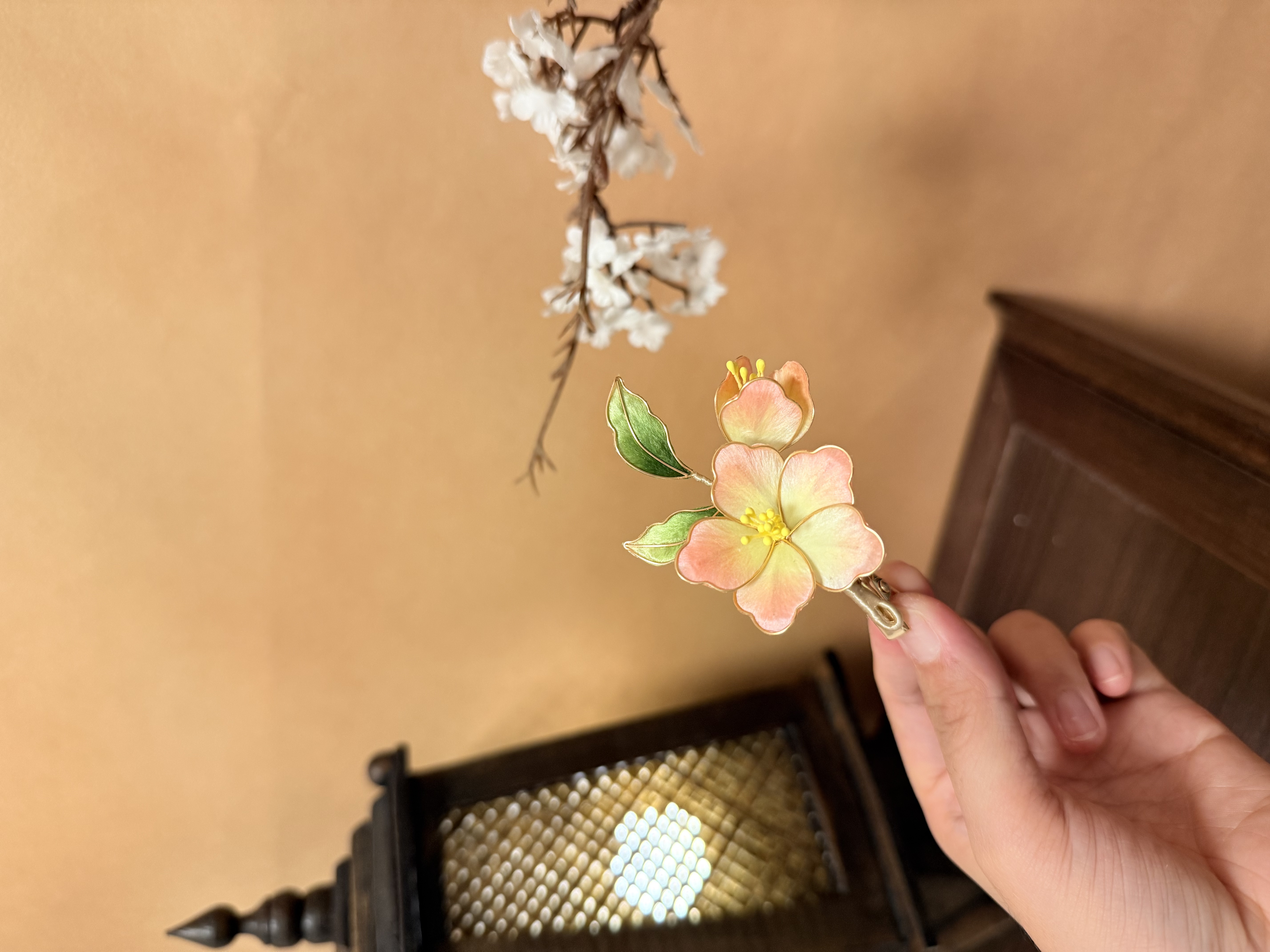 【粉绿】 绒花 小发夹