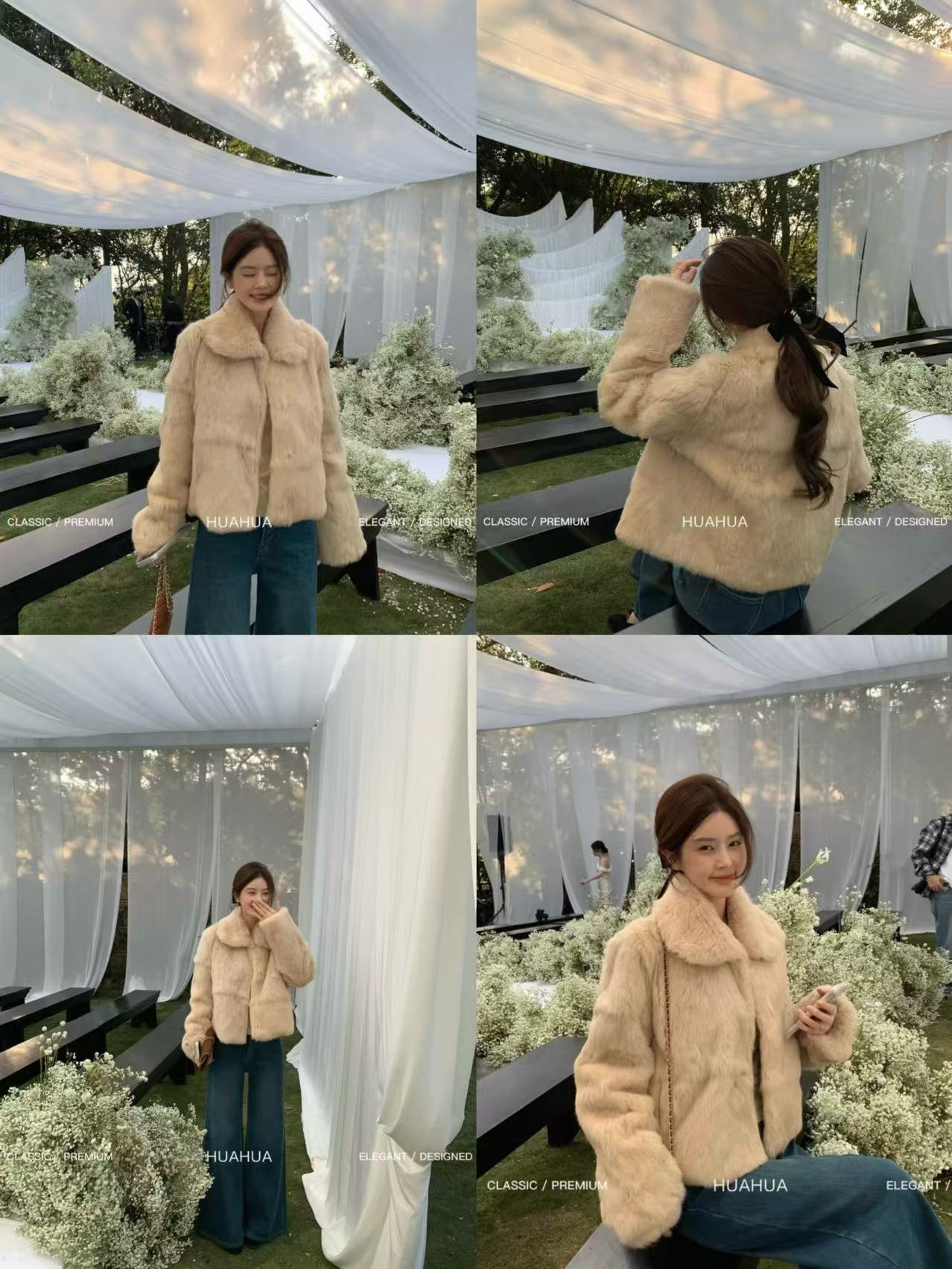 “柏林月牙兔”韩系翻领兔毛气质皮草保暖毛毛外套女上衣