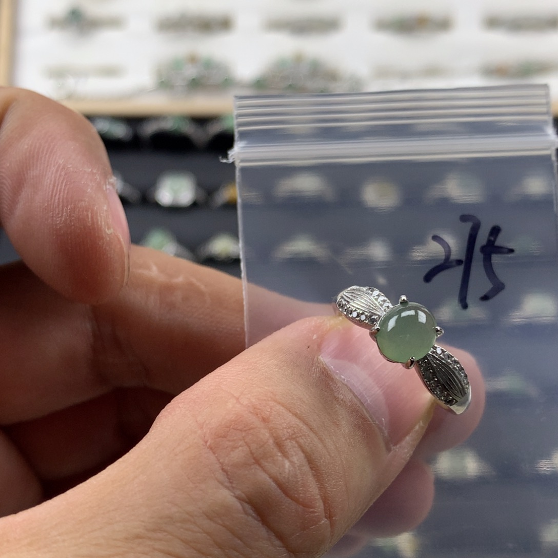 翡翠银S925镀金镶嵌戒指275