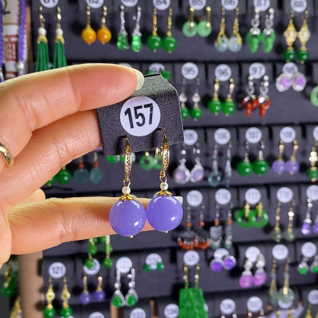 银S925镶嵌翡翠耳饰157