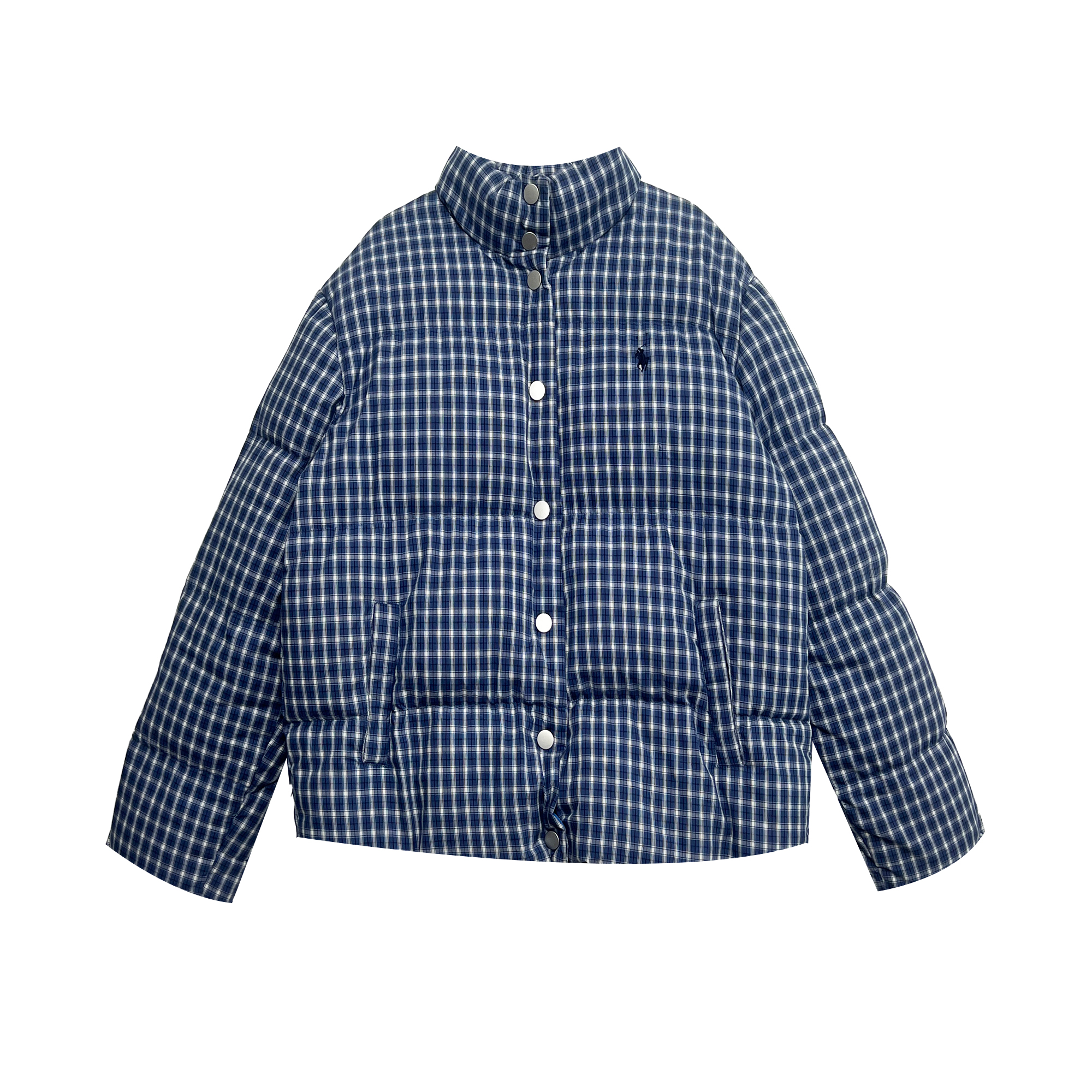 秋冬季保暖蓝色格子羽绒服女外套2411120
