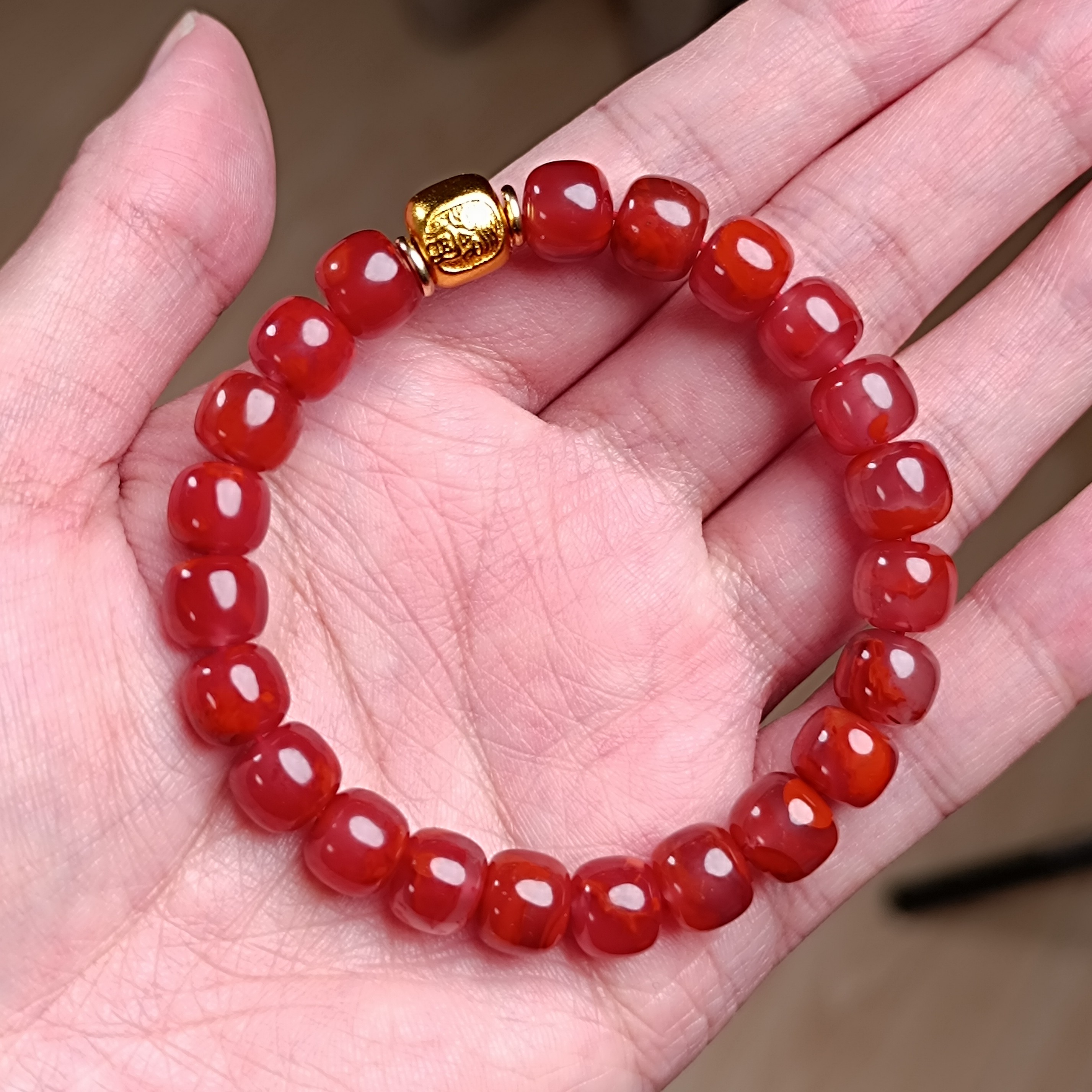 天然原矿南红玛瑙牛血火焰红老型珠单圈8.5mm百搭本命年手串女