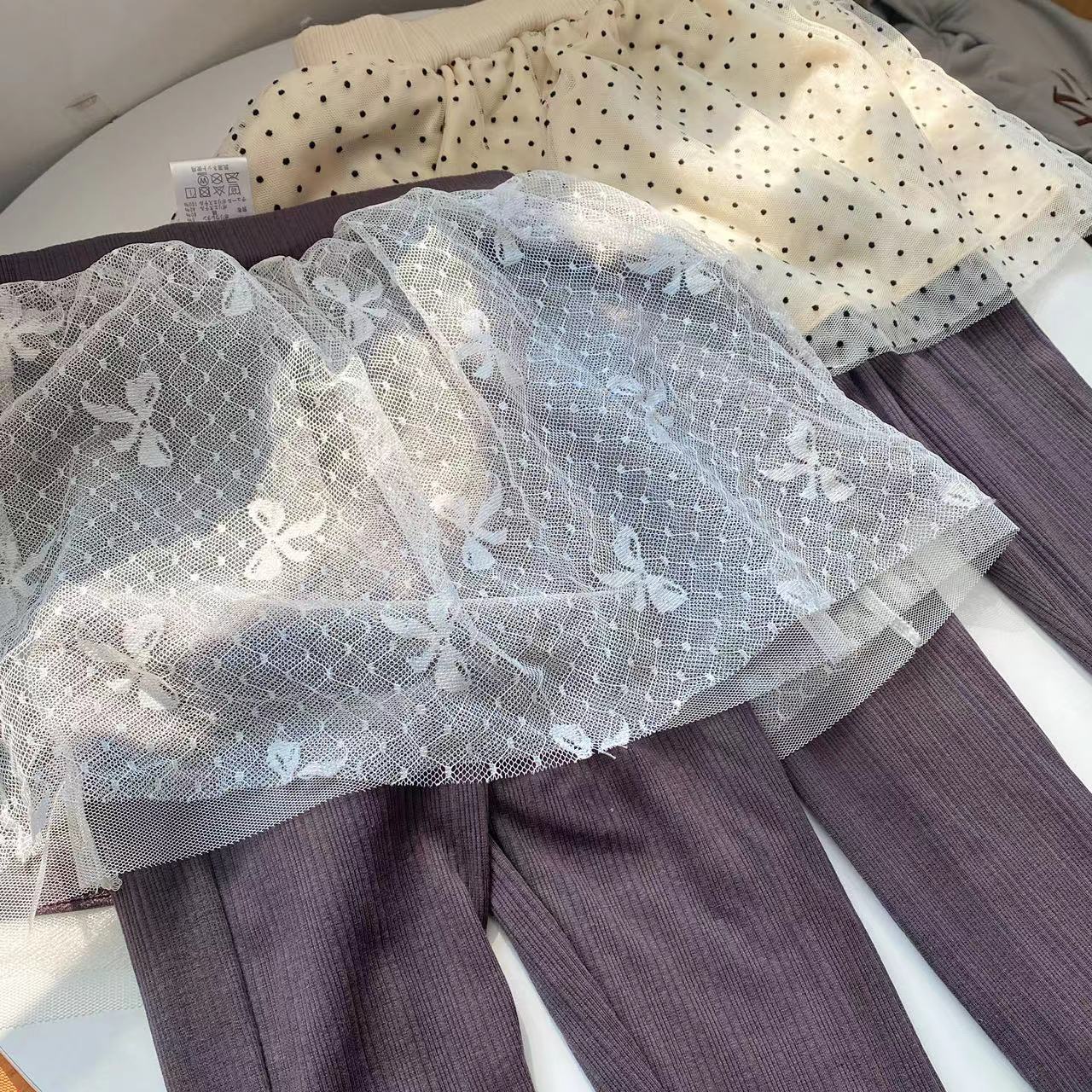 女童春季日单 假两件打底裤 纱裙